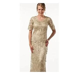 Silken Poetry Hand Crotchet Silk Floral Beaded Champagne Vintage Top, Sz XL